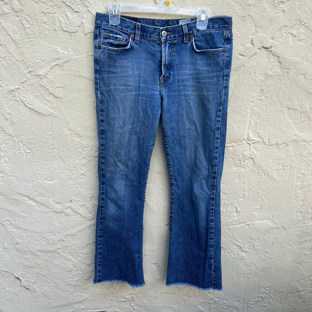 Lucky Brand 827RA60 Mid Rise Sweet Flare Jeans Raw Hem Denim 29 SZ 8
